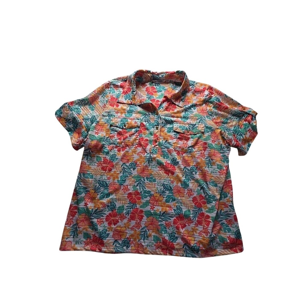 Emily Daniels Button Up Shirt Womens Plus 3X Tropical Floral Short Sleeve Top